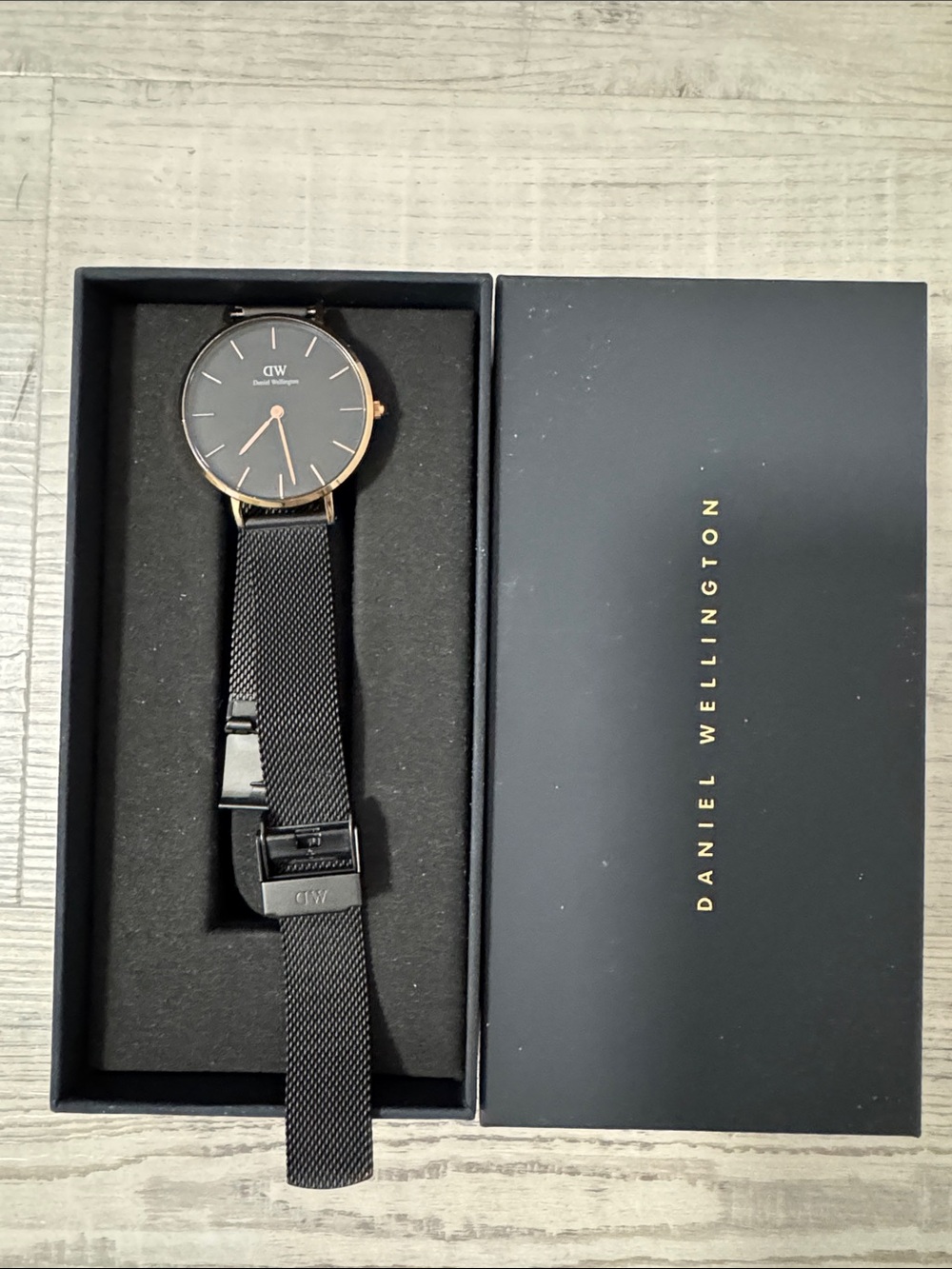Daniel Wellington Black Mesh Strap Watch with Rose Gold Case